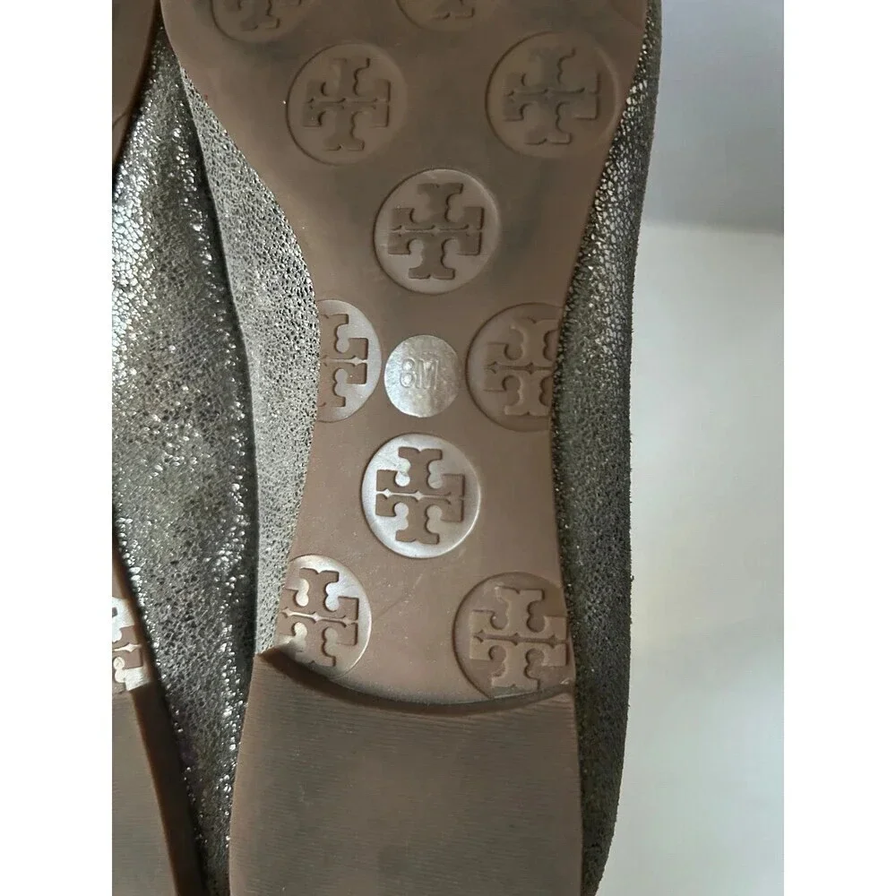 Tory Burch REVA Women’s Ballerina Ballet Flat Metallic Silver 8M